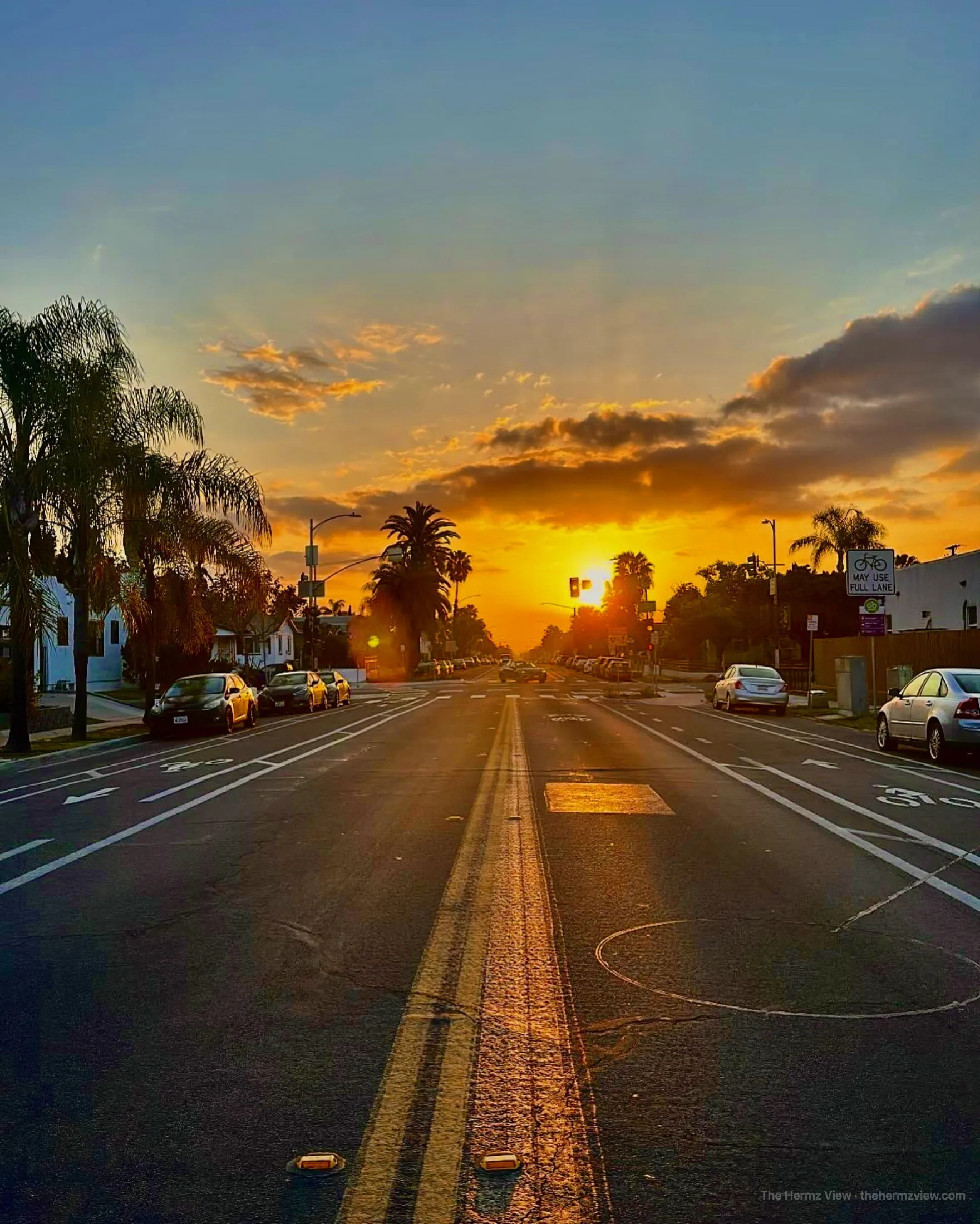Golden hour running straight down a street
